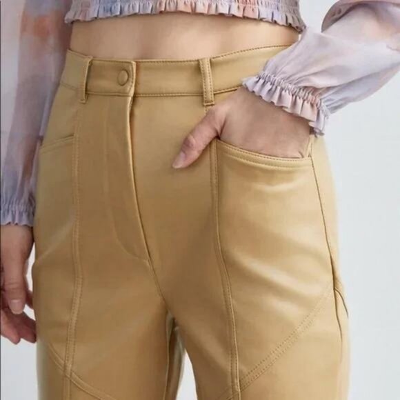Aritzia Wilfred Rebel Slim Vegan Leather Pants Tawny Size 0 - Picture 2 of 8